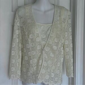 Alex Evenings Cream Ivory  2 piece  jacket tank wedding cocktail  small